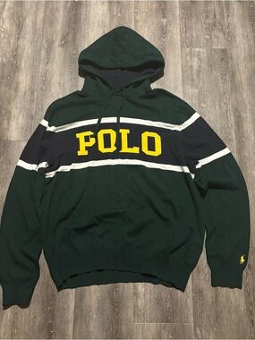 Polo by Ralph Lauren Green Navy White Hoodie with Yellow Logo